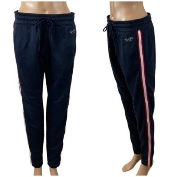 Hollister taper tricot track pants blue with red white stripes size Small - Picture 1 of 8
